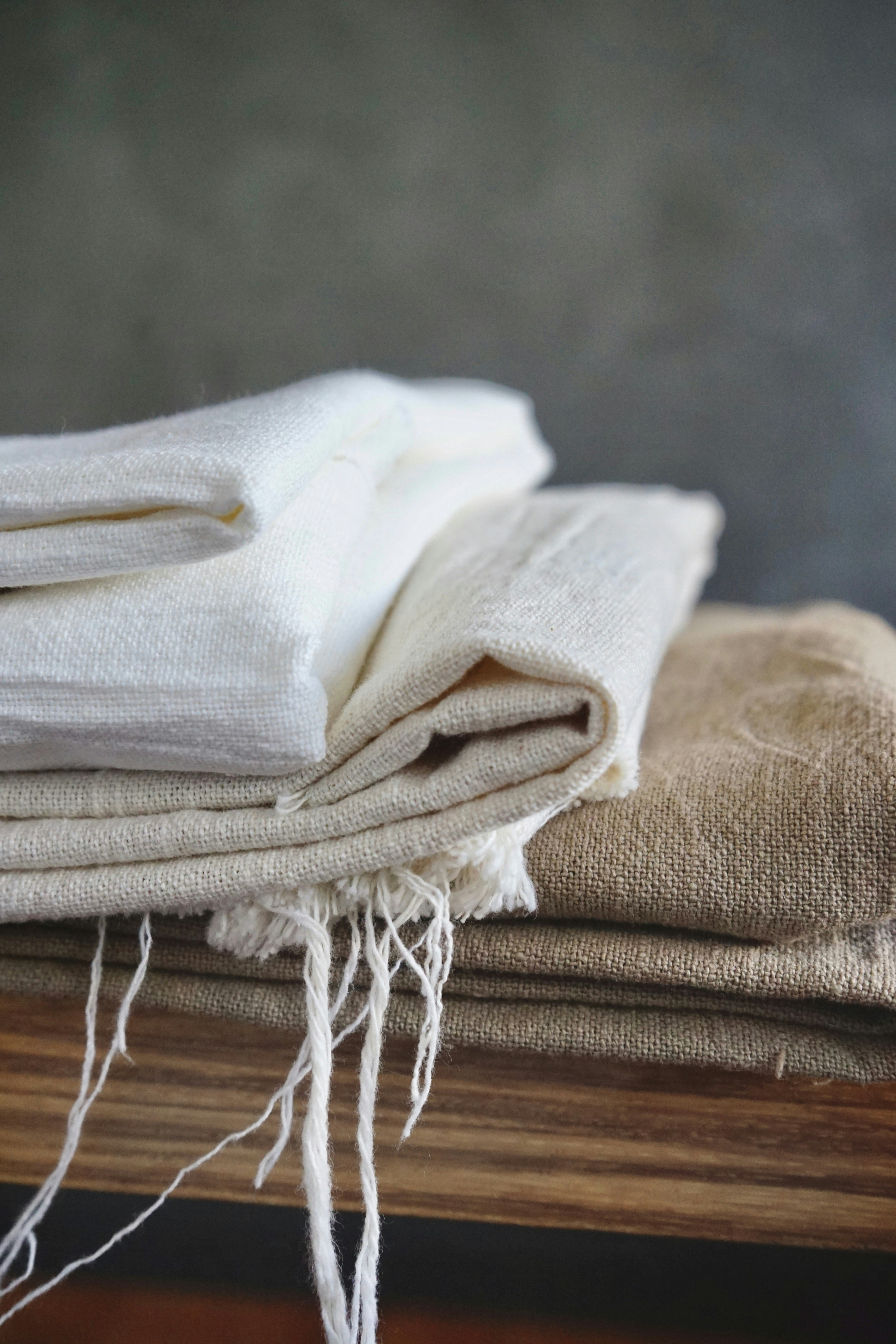 Soft cotton kitchen towels neatly folded